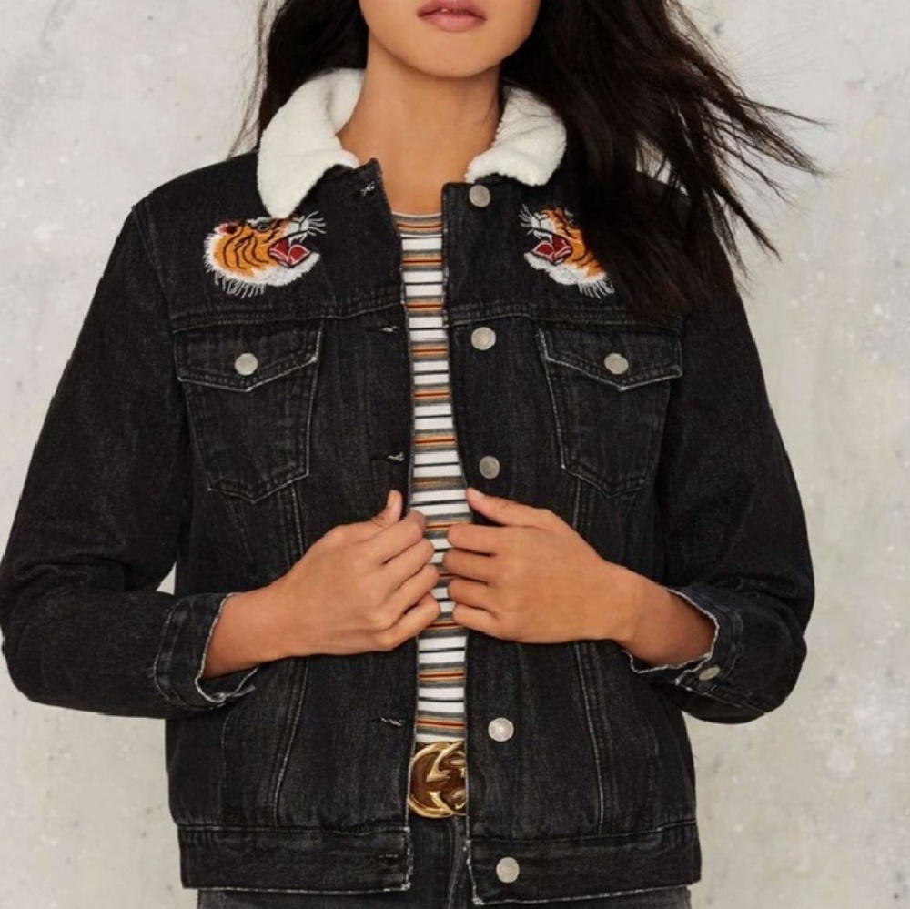 Denim Jacket with Tiger design NWT Size M